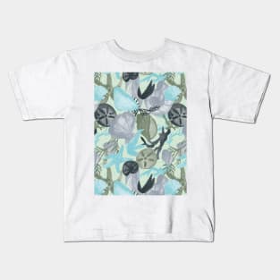 Under the Waves Watercolor - Hand Painted Green, Grey, Blue Pantone Kids T-Shirt